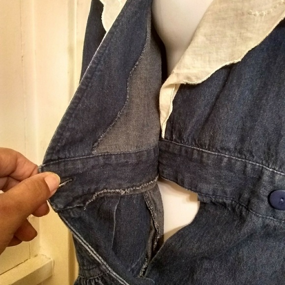 SOLD VTG 80s Denim & Eyelet Lace Wrap Dress Sz10P - Picture 5 of 8